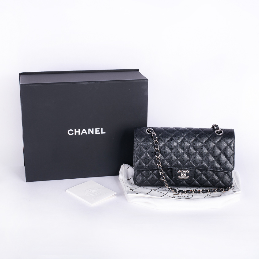 Chanel Classic Double Flap Quilted Lambskin Silvertone Medium Black US #5 Chanel Classic Double Flap Quilted Lambskin Silvertone Medium Black US